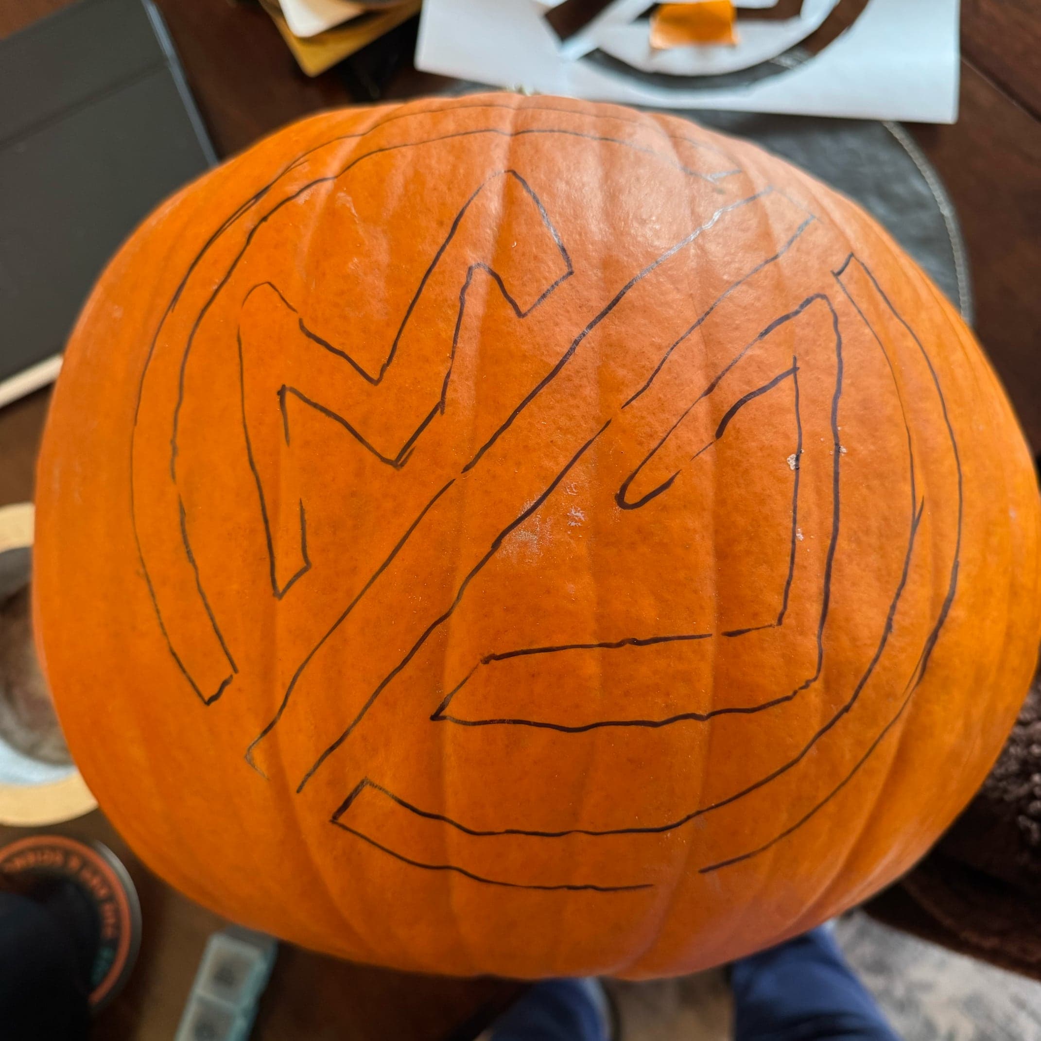 No Kings stencil transferred to the pumpkin